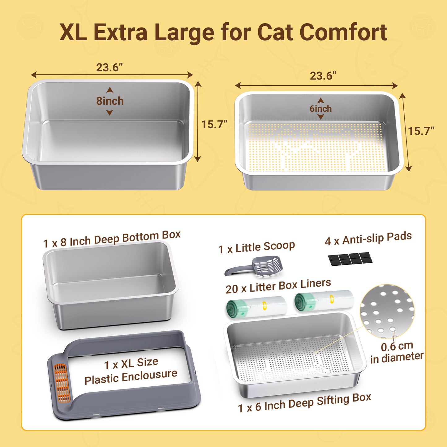 Catxiincb 2-layer XL Stainless Steel Cat Litter Box