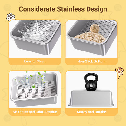 2*XL Stainless Steel Cat Litter Box Set