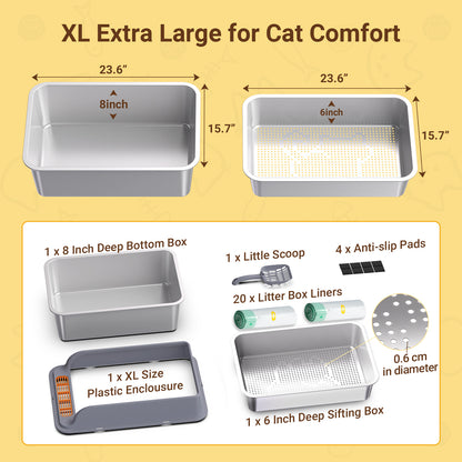 2*XL Stainless Steel Cat Litter Box Set