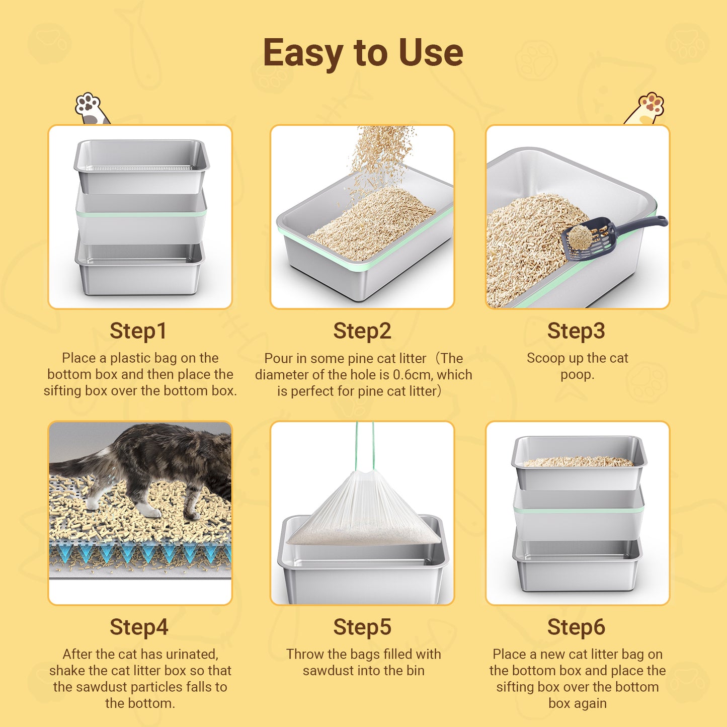 2*XL Stainless Steel Cat Litter Box Set
