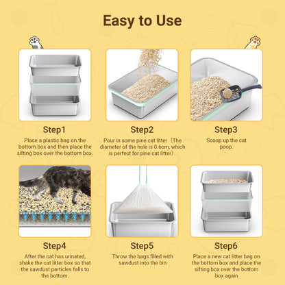 2*XL Stainless Steel Cat Litter Box Set